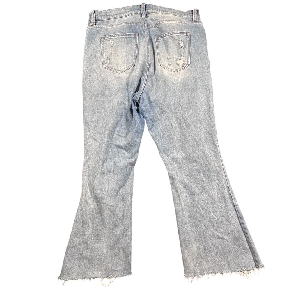 Arula (Altar’d State) Flared leg raw hem distressed denim jeans size 14